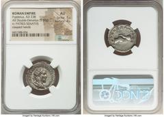 Ancients Roman Imperial Pupienus (April-July AD 238). AR antoninianus (23mm, 5.05 gm, 5h). NGC AU 5/5 - 4/5. Rome. IMP CAES PVPIEN MAXIMVS AVG, radiate, draped and cuirassed bust of Pupienus right, se