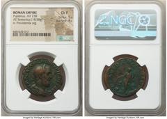 Ancients Roman Imperial Pupienus (April-July AD 238). AE sestertius (30mm, 18.58 gm, 1h). NGC Choice Fine 5/5 - 4/5. Rome, AD 238. IMP CAES M CLOD PVPIENVS AVG, laureate, draped, and cuirassed bust of