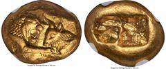 Ancients Greek LYDIAN KINGDOM. Croesus (561-546 BC). AV stater (17mm, 10.75 gm). NGC Choice AU 5/5 - 5/5. Sardes, "heavy" standard, ca. 561-550 BC. Confronted foreparts of lion right and bull left, bo