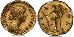 Ancients Roman Imperial Faustina Junior (AD 147-175/6). AV aureus (19mm, 6.87 gm, 11h). NGC Choice MS 5/5 - 4/5. Rome, ca. AD 161-176. FAVSTINA-AVGVSTA, draped bust of Faustina Junior right, seen from
