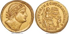 Ancients Roman Imperial Constantine I the Great, as Augustus (AD 307-337). AV solidus (22mm, 4.54 gm, 6h). NGC Choice AU 5/5 - 3/5, edge marks. Nicomedia, 335 AD. Diademed head of Constantine I right,