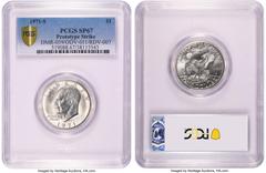 Eisenhower Dollars 1971-S $1 Prototype Strike, DMR-039/ODV-011/RDV-007 SP67 PCGS. Only three working prototypes for the Eisenhower dollar have been identified by researchers and certified by the gradi