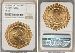 Commemorative Gold 1915-S $50 Panama-Pacific 50 Dollar Octagonal MS65 NGC. More than a subtle nod, everything about the design employed by the California sculptor Robert Aitken for this Panama-Pacific