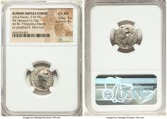 Ancients Roman Republic Julius Caesar, as Dictator Perpetuo (ca. February-March 44 BC), with Publius Sepullius Macer, as Moneyer. AR denarius (18mm, 3.76 gm, 7h). NGC Choice AU 4/5 - 4/5. Rome. CAESAR