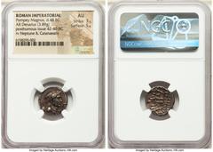 Ancients Roman Republic Cnaeus Pompeius Magnus (Pompey the Great) (48 BC). AR denarius (17mm, 3.89 gm, 9h). NGC AU 3/5 - 5/5. Posthumous issue of uncertain mint in Sicily (Catania?), ca. 42-40 BC. MAG