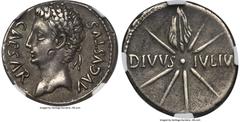 Ancients Roman Imperial Augustus (27 BC-AD 14). AR denarius (20mm, 3.81 gm, 5h). NGC XF 5/5 - 3/5, bankers mark, edge filing. Spanish mint (Caesaraugusta?), 19-18 BC. CAESAR-AVGVSTVS, head of Augustus