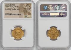 Ancients Roman Imperial Gordian III, as Augustus (AD 238-244). AV aureus (20mm, 4.71 gm, 12h). NGC MS S 5/5 - 4/5, Fine Style. Rome, ca. AD 241-243. IMP GORDIANVS PIVS FEL AVG, laureate, draped, and c