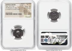 Ancients Roman Imperial Titus, as Augustus (AD 79-81). AR denarius (18mm, 3.14 gm, 5h). NGC Fine 4/5 - 4/5. Rome, AD 80, January 1-July 1. IMP TITVS CAES VESPASIAN AVG P M, laureate head of Titus righ