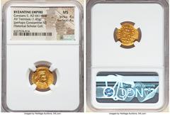 Ancients Byzantine Constans II Pogonatus (AD 641-668). AV tremissis (16mm, 1.43 gm, 6h). NGC MS 4/5 - 4/5. Constantinople. d N CONSTAN-TINЧS PP AV, pearl-diademed, draped, and cuirassed bust of Consta