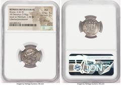 Ancients Roman Republic Q. Servilius Caepio (M. Junius) Brutus, as Moneyer (54 BC). AR denarius (20mm, 3.96 gm, 6h). NGC AU 4/5 - 3/5, brushed. Rome. LIBERTAS, head of Libertas right / BRVTVS, the con