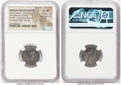 Ancients Roman Republic Julius Caesar, as Dictator (49-44 BC). AR denarius (18mm, 4.00 gm, 1h). NGC Choice XF 3/5 - 2/5. Rome, February-March 44 BC. DICT•PERPETVO-CAESAR, laureate head of Julius Caesa