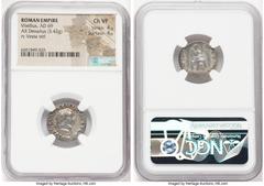 Ancients Roman Imperial Vitellius (late April-20 December AD 69). AR denarius (18mm, 3.42 gm, 6h). NGC Choice VF 4/5 - 4/5. Rome. A VITELLIVS GERM IMP AVG TR P, laureate head of Vitellius right / PONT