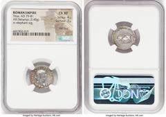 Ancients Roman Imperial Titus, as Augustus (AD 79-81). AR denarius (18mm, 3.40 gm, 5h). NGC Choice XF 4/5 - 3/5, flan flaw. Rome, January-June AD 80. IMP TITVS CAES VESPASIAN AVG P M, laureate head of