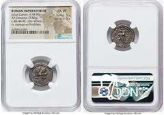 Ancients Roman Republic Julius Caesar, as Dictator (49-44 BC). AR denarius (18mm, 3.86 gm, 6h). NGC Choice VF 5/5 - 5/5. Military mint traveling with Caesar in North Africa, ca. 48-46 BC. Diademed hea