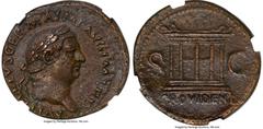 Ancients Roman Imperial Vitellius (late April-22 December AD 69). AE as (28mm, 11.97 gm, 5h). NGC Choice AU 4/5 - 2/5, Fine Style. Rome. A VITELLIVS GERMA IMP AVG P M TR P, laureate head of Vitellius 