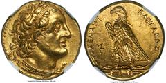 Ancients Greek PTOLEMAIC EGYPT. Ptolemy II Philadelphus (285/4-246 BC). AV trichryson or pentadrachm (22mm, 17.85 gm, 12h). NGC AU S 5/5 - 4/5. Alexandria, ca. 282 BC. Diademed head of Ptolemy I Soter
