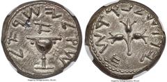 Ancients Judaea JUDAEA. The Jewish War (AD 66-70). AR shekel (21mm, 13.79 gm, 11h). NGC Choice AU 4/5 - 3/5, marks. Jerusalem, dated Year 1 (May (or later) AD 66-March AD 67). Shekel of Israel (Paleo-