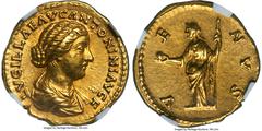 Ancients Roman Imperial Lucilla (AD 164-182/3). AV aureus (19mm, 7.24 gm, 1h). NGC AU 5/5 - 2/5, edge filing. Rome, AD 164-169. LVCILLAE AVG ANTONINI AVG F, draped bust of Lucilla right, seen from fro
