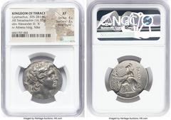 Ancients Greek THRACIAN KINGDOM. Lysimachus (305-281 BC). AR tetradrachm (29mm, 16.32 gm, 12h). NGC XF 4/5 - 3/5, Fine Style. Pergamum, ca. 287/6-282 BC. Diademed head of deified Alexander III right, 