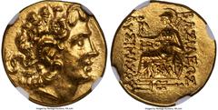 Ancients Greek PONTIC KINGDOM. Mithradates VI Eupator (120-63 BC). AV stater (18mm, 8.36 gm, 11h). NGC MS S 5/5 - 5/5. Late posthumous issue in name and types of Lysimachus of Thrace, Callatis, period