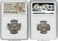 Ancients Greek IONIA. Ephesus. Ca. 4th century BC. AR tetradrachm (24mm, 15.14 gm, 12h). NGC VF 4/5 - 4/5. Ca. 360-350 BC, Amyntor, magistrate. E-Φ, bee with straight wings seen from above / AMYNTΩP, 