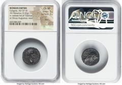 Ancients Roman Imperial Gaius (Caligula) (AD 37-41), with Divus Augustus (or Tiberius). AR denarius (18mm, 3.52 gm, 2h). NGC Choice XF 5/5 - 2/5, marks. Lugdunum, 1st issue, AD 37. C•CAESAR AVG GERM P