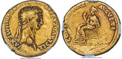 Ancients Roman Imperial Claudius I (AD 41-54). AV aureus (19mm, 7.59 gm, 7h). NGC Choice Fine 4/5 - 2/5, ex-jewelry. Rome, AD 49-50. TI•CLAVD•CAESAR•AVG•P•M•TR•P•VIIII•IMP•XVI, laureate head of Claudi