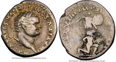 Ancients Roman Imperial Titus, as Augustus (AD 79-81). AR denarius (17mm, 5h). NGC VG, scratches. Judaea Capta issue. Rome, after 1 July AD 79. IMP TITVS CAES VESPASIAN AVG P M, laureate head of Titus