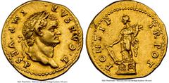 Ancients Roman Imperial Titus, as Caesar (AD 79-81). AV aureus (20mm, 7.26 gm, 6h). NGC XF 5/5 - 3/5, edge marks, scuff. Rome, AD 74. T•CAESAR•IMP•VESP, laureate head of Titus right / PONTIF-TR POT, F