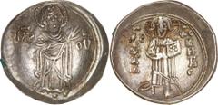Empire of Trebizond. Andronicus I Gidon. 1222-1235. AR aspron trachy, (24 mm, 2.48 g, 6 h). The Virgin standing facing, placing hand on chest and extending the other in a gesture of benediction / Chri