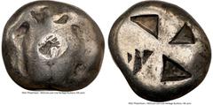 Ancients Greek SARONIC ISLANDS. Aegina. Ca. 525-475 BC. AR stater (17mm, 11.92 gm). NGC VG 2/5 - 3/5, countermark. Sea turtle with smooth shell and thin collar, seen from above / Mill-sail pattern inc