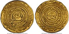 Crusader States Kingdom of Jerusalem Kingdom of Jerusalem. temp. Baldwin III gold Bezant ND (1150-1260) AU58 NGC, Acre mint, CCS-5. 3.92gm. Imitation of Fatimid Dinar of al-'Amir (1101-1130). HID05401