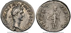 Ancients Roman Imperial Nerva (AD 96-98). AR denarius (19mm, 3.40 gm, 6h). NGC VF 5/5 - 3/5. Rome, AD 97. IMP NERVA CAES AVG-P M TR P COS III P P, laureate head of Nerva right / LIBERTAS-PVBLICA, Libe