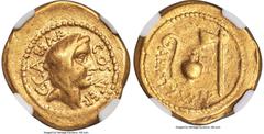 Ancients Roman Republic Julius Caesar, as Consul for the Third Time (46 BC), with Aulus Hirtius, as Praetor. AV aureus (20mm, 8.09 gm, 3h). NGC VF 5/5 - 4/5. Rome. C•CAESAR-COS•TER, veiled female head