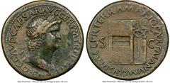 Ancients Roman Imperial Nero (AD 54-68). AE sestertius (35mm, 25.07 gm, 6h). NGC Choice VF 5/5 - 2/5, Fine Style. Rome, ca. AD 65. NERO CLAVDIVS CAESAR AVG GER P M TR P IMP P P, laureate head of Nero 