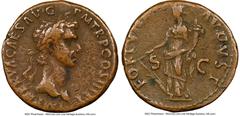 Ancients Roman Imperial Nerva (AD 96-98). AE as (26mm, 10.93 gm, 6h). NGC VF 4/5 - 3/5. Rome, AD 97. IMP NERVA CAES AVG P M TR P COS III P P, laureate head of Nerva right / FORTVNA-AVGVST, Fortuna sta