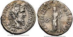 Ancients Roman Imperial Pertinax (1 January-28 March AD 193). AR denarius (17mm, 3.16 gm, 6h). NGC VF 5/5 - 3/5, brushed. Rome. IMP CAES P HELV-PERTIN AVG, laureate head of Pertinax right / LAETITIA T