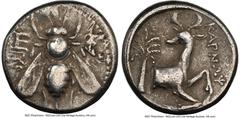 Ancients Greek IONIA. Ephesus. Ca. 4th century BC. AR tetradrachm (24mm, 15.23 gm, 12h). NGC Fine 5/5 - 3/5. Ca. 370-360 BC. Carnops, magistrate. E-Φ, bee with straight wings seen from above / KAPNΩΨ,