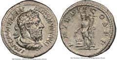Ancients Roman Imperial Macrinus (AD 217-218). AR denarius (19mm, 12h). NGC XF. Rome, December AD 217. IMP C M OPEL SEV-MACRINVS AVG, laureate, draped bust of Macrinus right, with older features and l