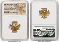 Ancients Greek MACEDONIAN KINGDOM. Alexander III the Great (336-323 BC). AV stater (17mm, 8.57 gm, 6h). NGC XF 5/5 - 2/5, damage. Lifetime-early posthumous issue of Amphipolis, ca. 330-320 BC. Head of