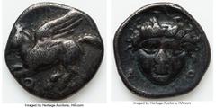 Ancients Greek CORINTHIA. Corinth. Ca. 347-307 BC. AR trihemiobol (9mm, 0.66 gm, 6h). Choice Fine. Pegasus flying left, Ϙ below / Head of gorgoneion facing; Ϙ to left, all in circular incuse. BCD Cori
