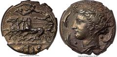 Ancients Greek SICILY. Syracuse. Dionysius I (405-370 BC). AR decadrachm (36mm, 42.32 gm, 5h). NGC AU 4/5 - 3/5, Fine Style, scuffs. Unsigned dies by the "shell engraver" in the style of Euainetos, ca
