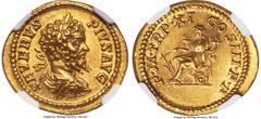Ancients Roman Imperial Septimius Severus (AD 193-211). AV aureus (21mm, 7.22 gm, 11h). NGC Choice MS 5/5 - 4/5. Rome, AD 203. SEVERVS-PIVS AVG, laureate, draped, and cuirassed bust of Septimius Sever