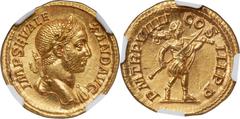 Ancients Roman Imperial Severus Alexander (AD 222-235). AV aureus (20mm, 6.11 gm, 7h). NGC Gem MS 5/5 - 5/5, Fine Style. Rome, AD 230. IMP SEV ALE-XAND AVG, laureate bust of Severus Alexander right, s