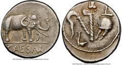 Ancients Roman Republic Julius Caesar, as Dictator (49-44 BC). AR denarius (18mm, 3.87 gm, 10h). NGC Choice XF 4/5 - 2/5, brushed. Military mint traveling with Caesar in northern Italy, ca. 49-48 BC. 