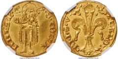 France Dauphins de Viennois Viennois. Charles I, as Dauphin gold Florin d'Or ND (1349-1364) MS61 NGC, Fr-247, Dup-2451A. 3.37gm. 2nd Emission. +KAROL | DPhS • V, stylized lily / • S • IONA | NNES • B 