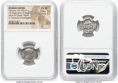 Ancients Roman Imperial Galerius, as Caesar (AD 305-311). AR argenteus (18mm, 2.94 gm, 6h). NGC Choice XF 3/5 - 5/5. Rome, AD 295-297. MAXIMIA-NVS CAES, laureate head of Galerius right / VIRTUS-MILITV