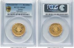 Islamic Dynasties Ottoman Empire Ottoman Empire. Mahmud II gold Rumi Altin AH 1223 Year 15 (1821/1822) MS65 PCGS, Constantinople mint, KM616. HID05401242017 © 2023 Heritage Auctions | All Rights Reser