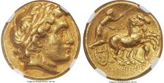 Ancients Greek MACEDONIAN KINGDOM. Philip II (359-336 BC). AV stater (18mm, 8.52 gm, 12h). NGC Choice VF 5/5 - 3/5, Fine Style, edge scuffs. Late posthumous issue of Colophon, under Philip III Arrhida