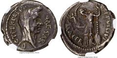 Ancients Roman Republic Julius Caesar, as Dictator Perpetuo (ca. February-March 44 BC), with Publius Sepullius Macer, as Moneyer. AR denarius (18mm, 3.83 gm, 2h). NGC VF 5/5 - 3/5, graffito, scratches